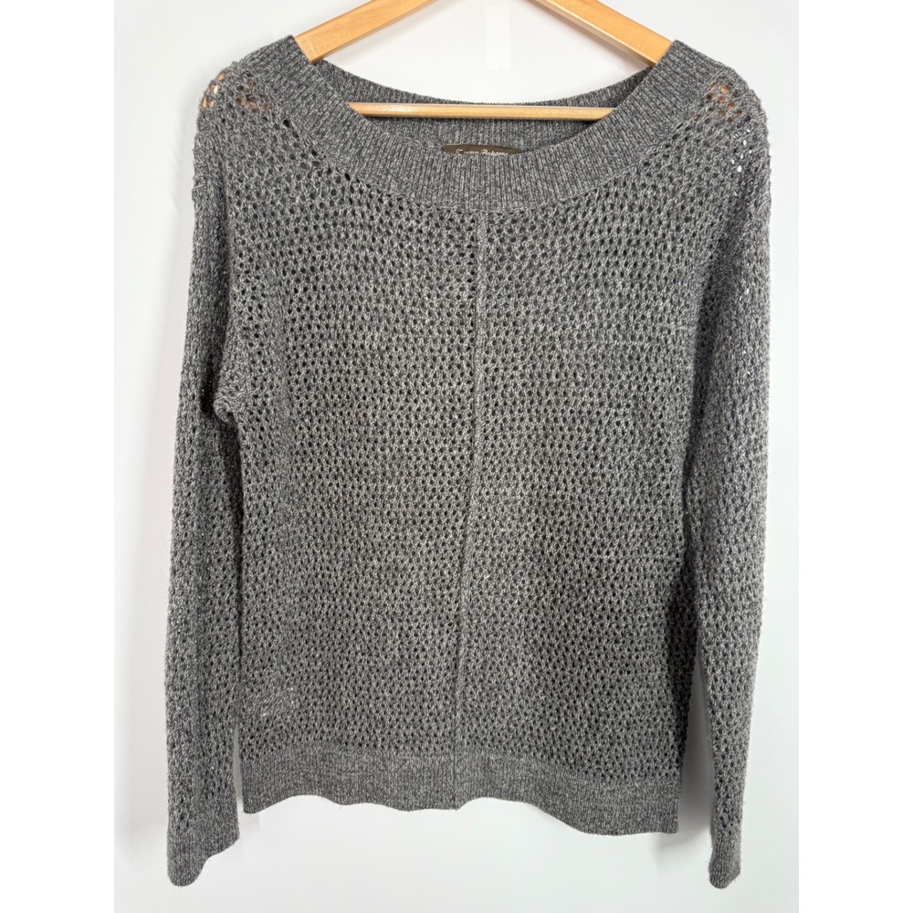 Tommy Bahama Gray‎ Open Knit Sweater Women's Size S Petite Wool Cashmere Blend